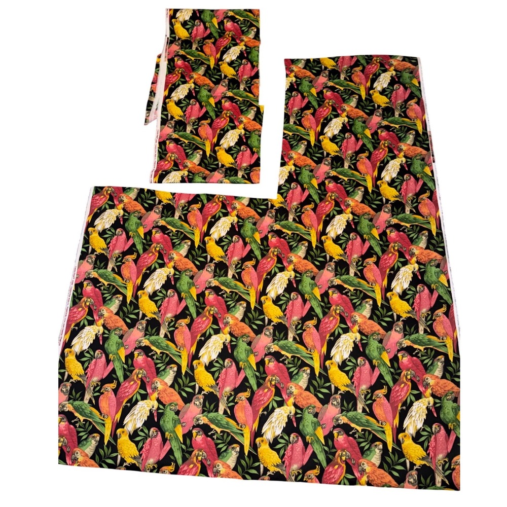Vintage 2005 Cranston Parrot Tropical Bird Cotton Fabric USA 2 Pc Lot 5YD Total